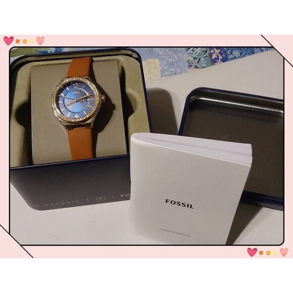 BNIB~FOSSIL Ladie's Three Hand Date Brown Leather Watch~$120 Retail - Picture 1 of 4